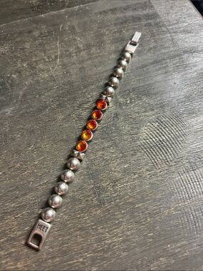 HEET - Rockstar Style Silver & Leather Bracelet with Orange Swarovski Crystals